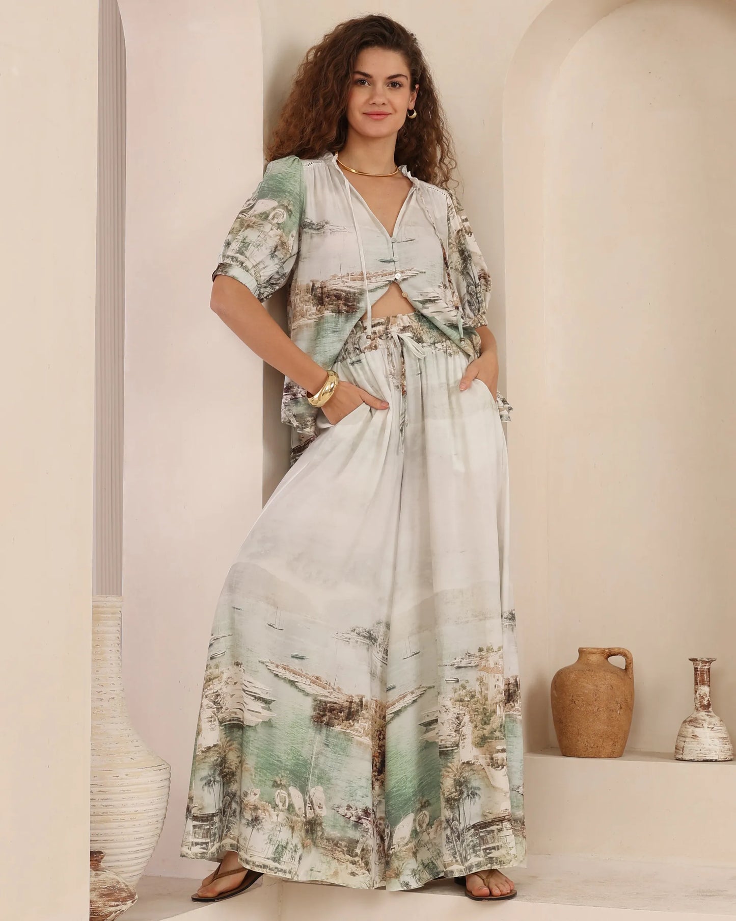 Marlow Island Print Wide Leg Pants