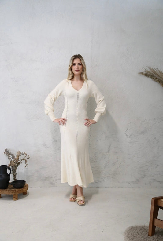 Jessica Knitted Winter White Dress
