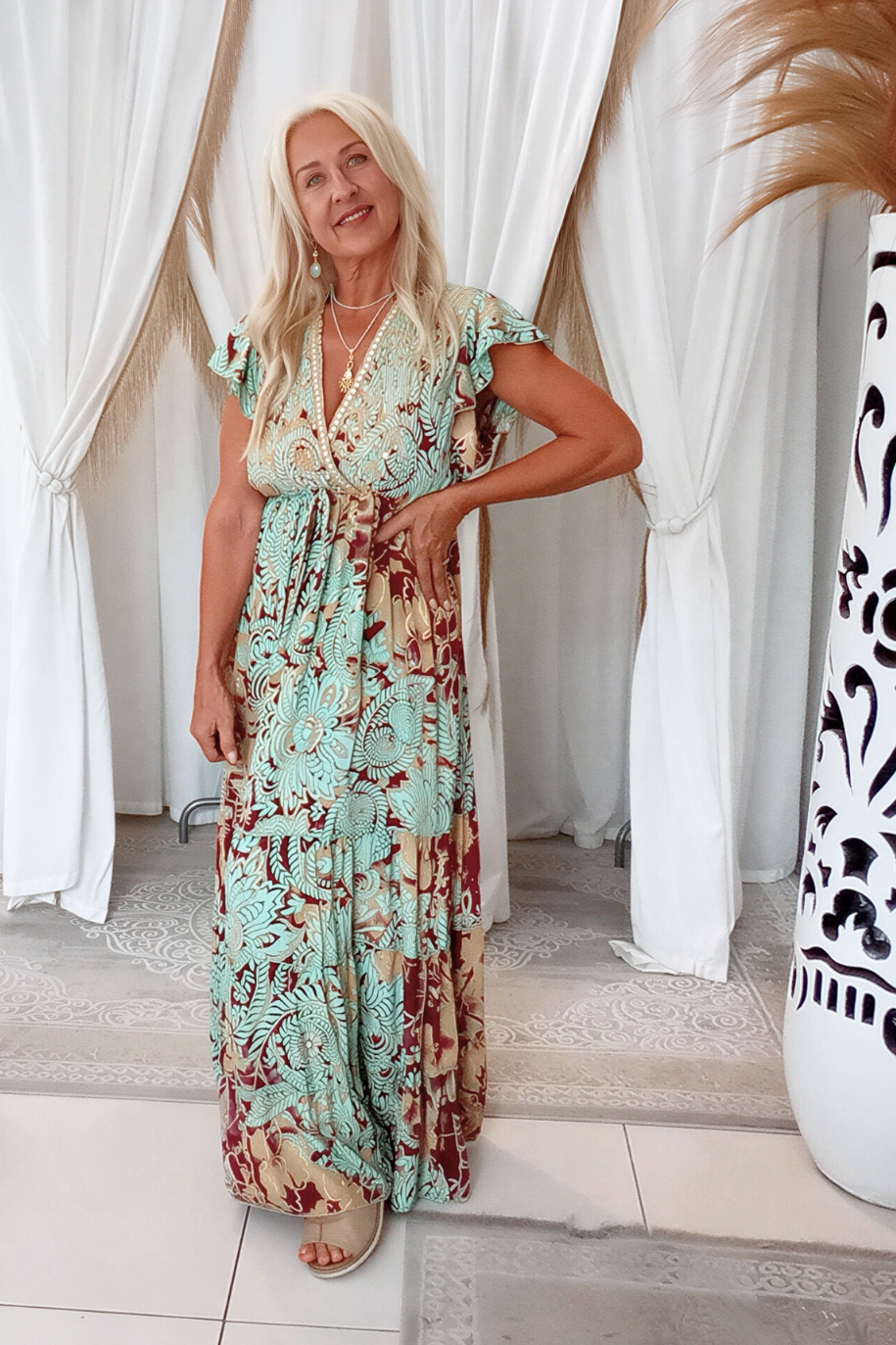 Gemini Dress Teal Burgundy Gold