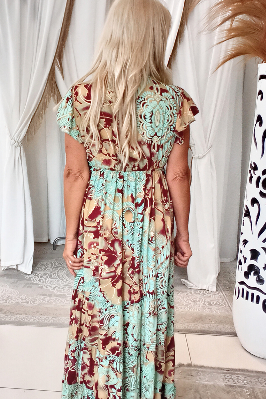 Gemini Dress Teal Burgundy Gold