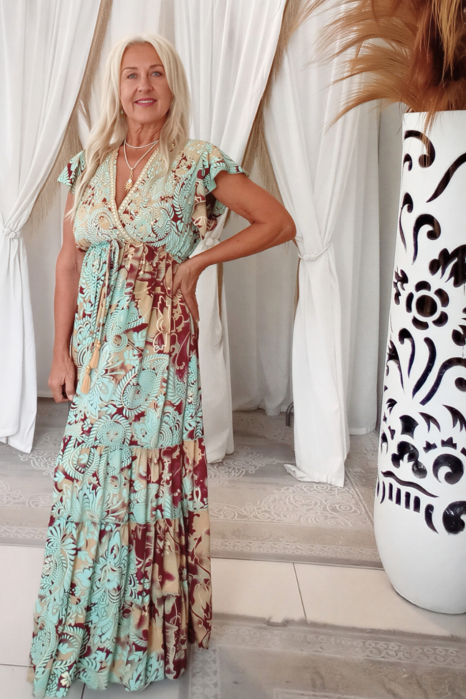 Gemini Dress Teal Burgundy Gold