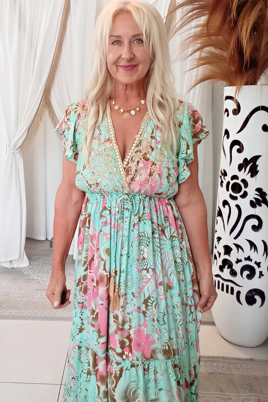 Gemini Dress Teal Pink Floral