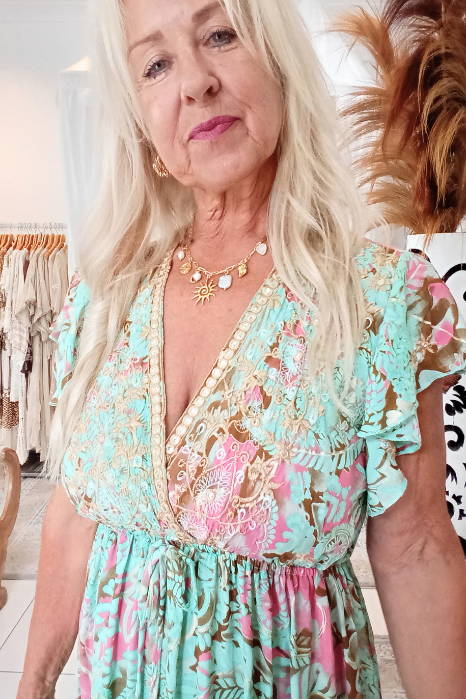 Gemini Dress Teal Pink Floral
