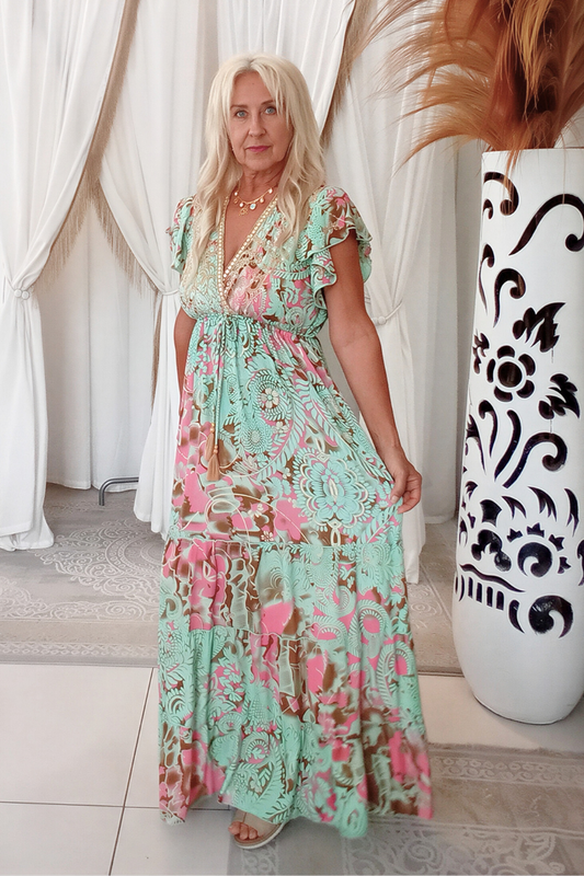 Gemini Dress Teal Pink Floral