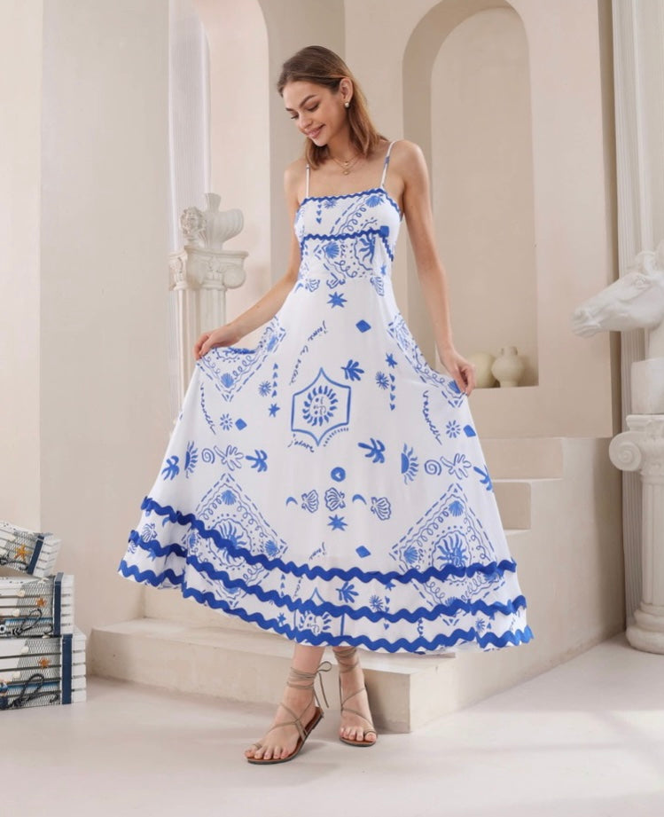 Santorini White Wave Maxi Dress