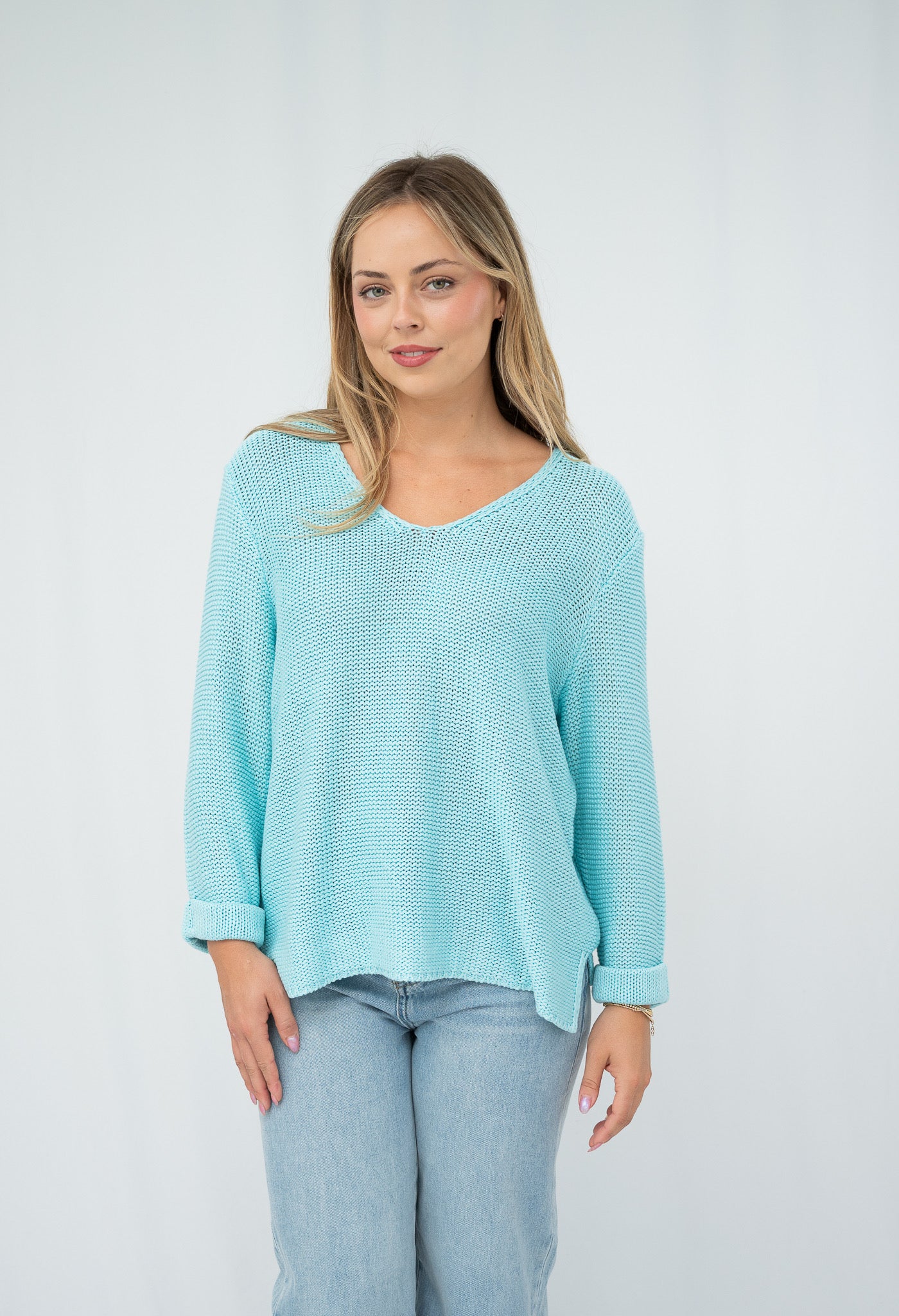 Coco Cotton Knitted Jumper Light Aqua