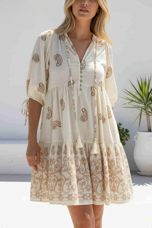 Arabella Paisley Smock Dress - Cream