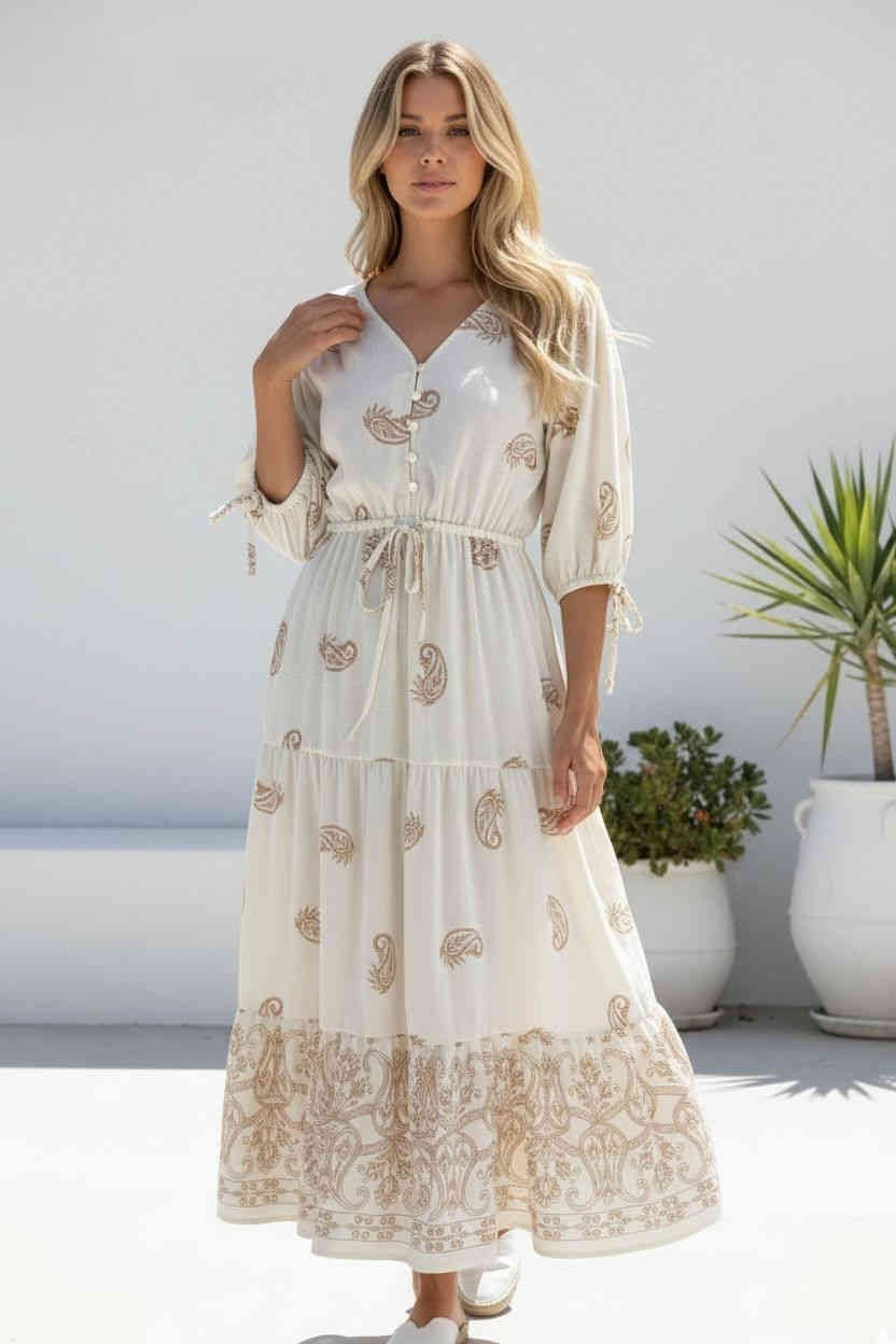 Arabella Paisley Maxi Dress - Cream