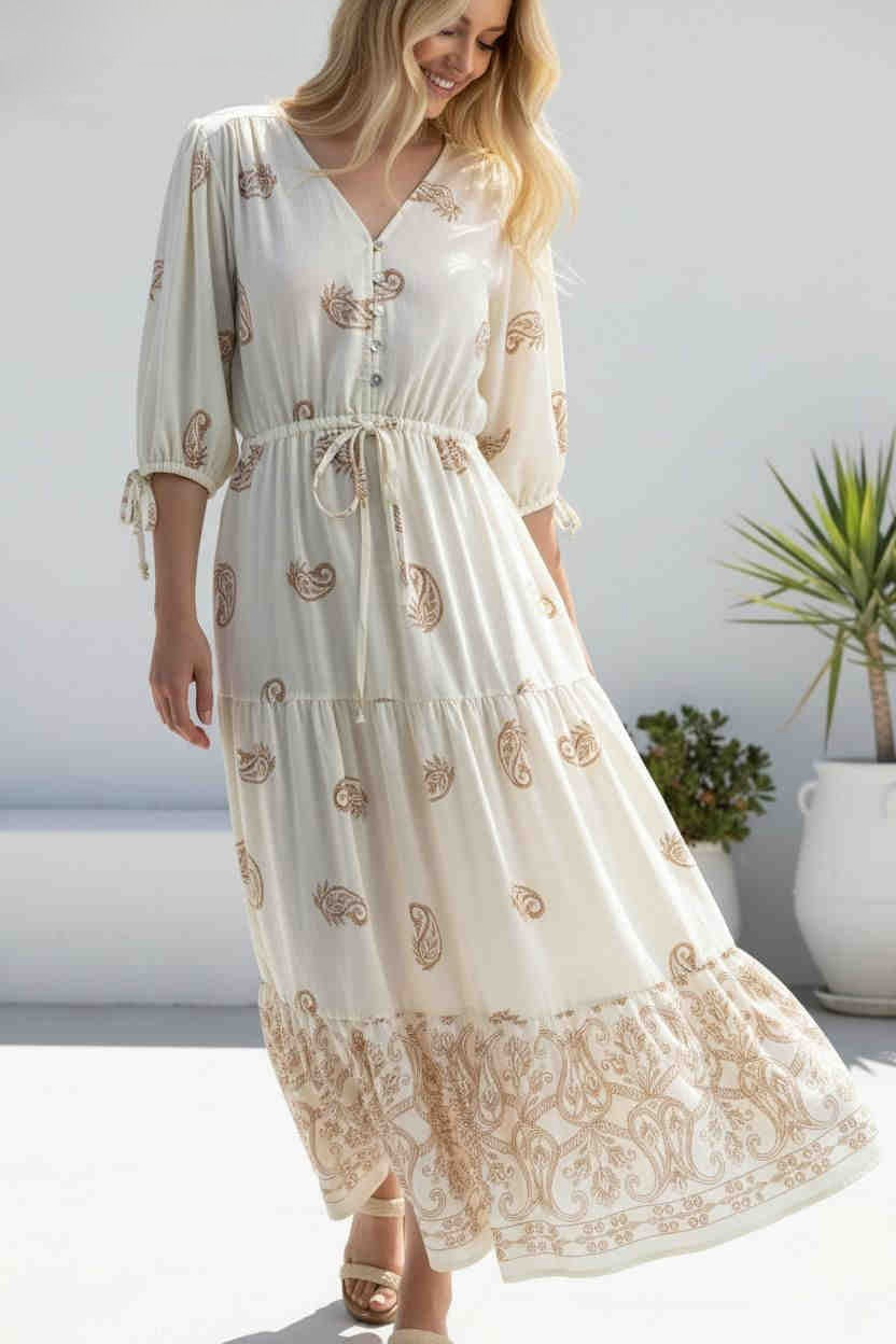 Arabella Paisley Maxi Dress - Cream