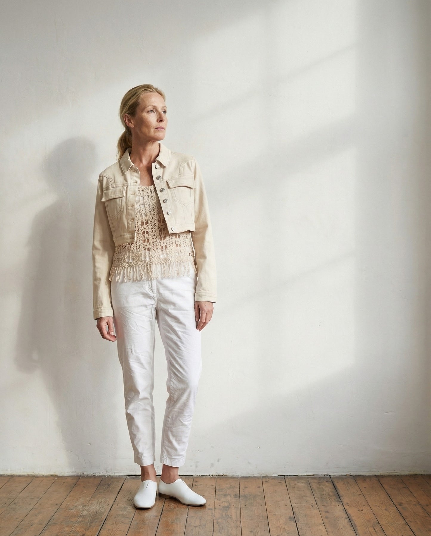 Cropped Denim Jacket - Cream Canvas