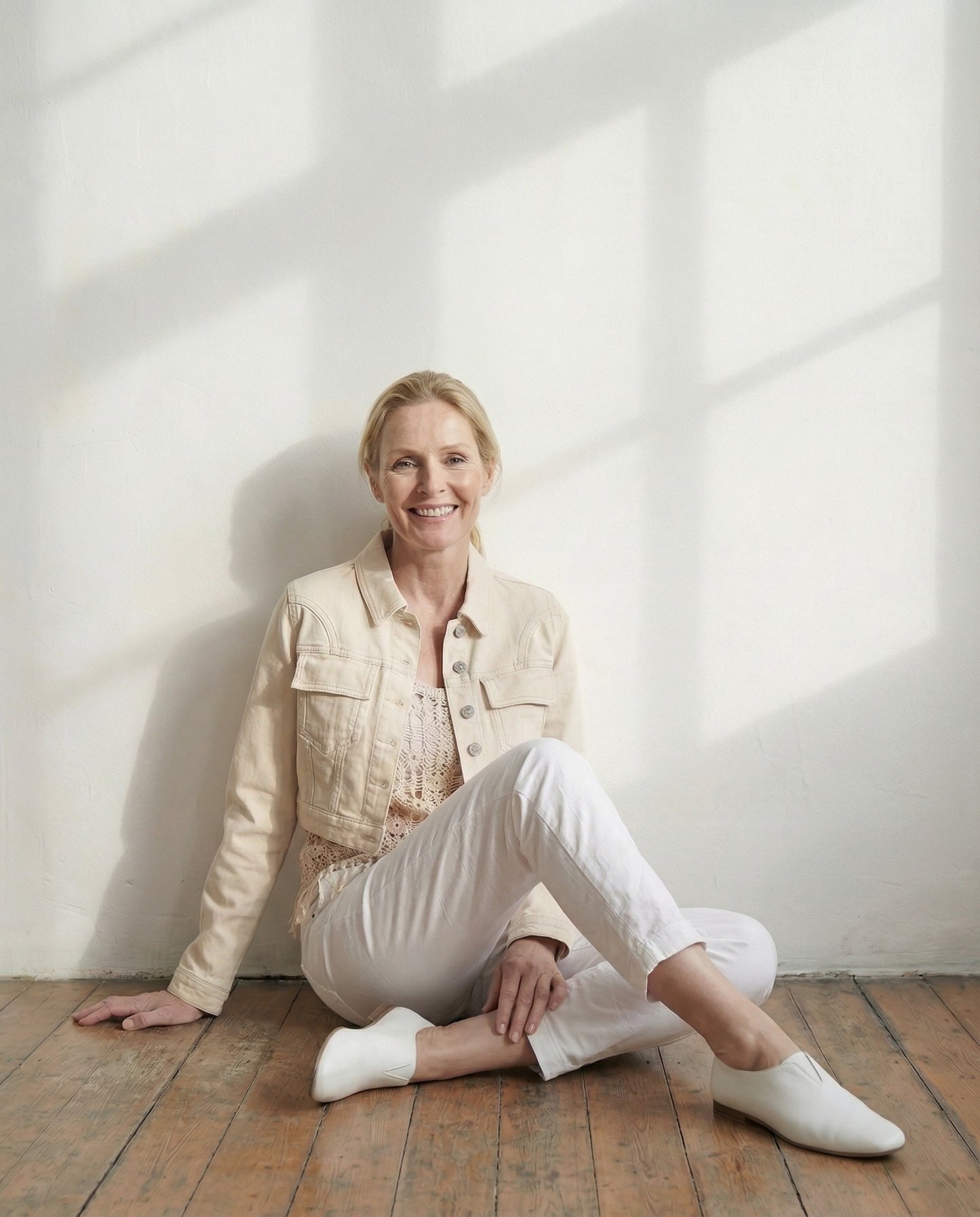 Cropped Denim Jacket - Cream Canvas