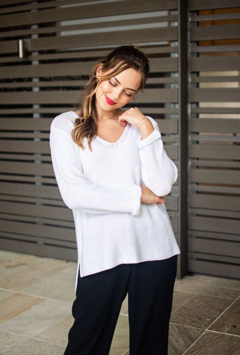 Coco White Knitted Roll-up Sleeve Top