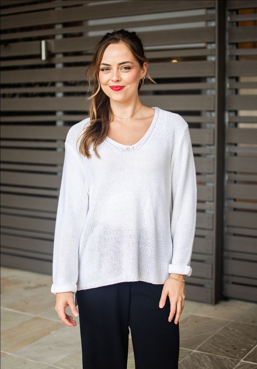Coco White Knitted Roll-up Sleeve Top