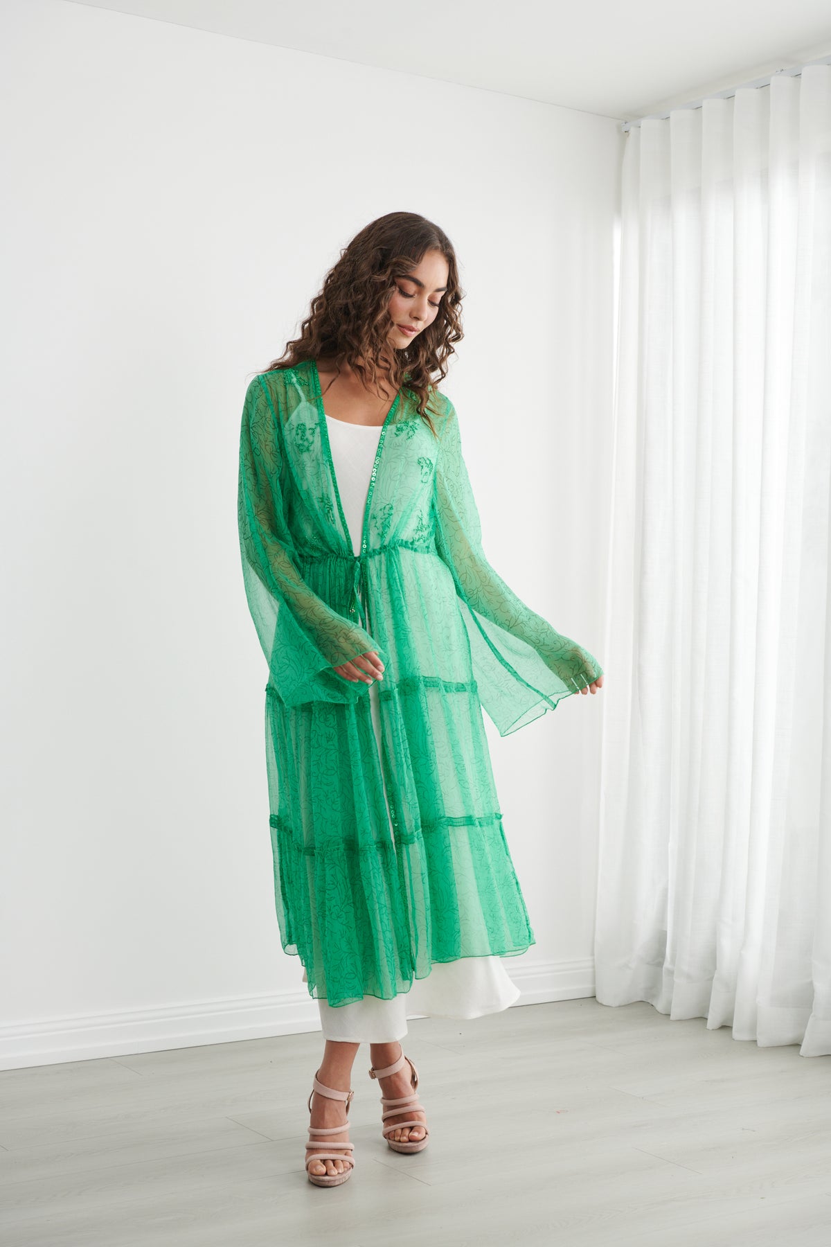 Sheer Long Jacket Green