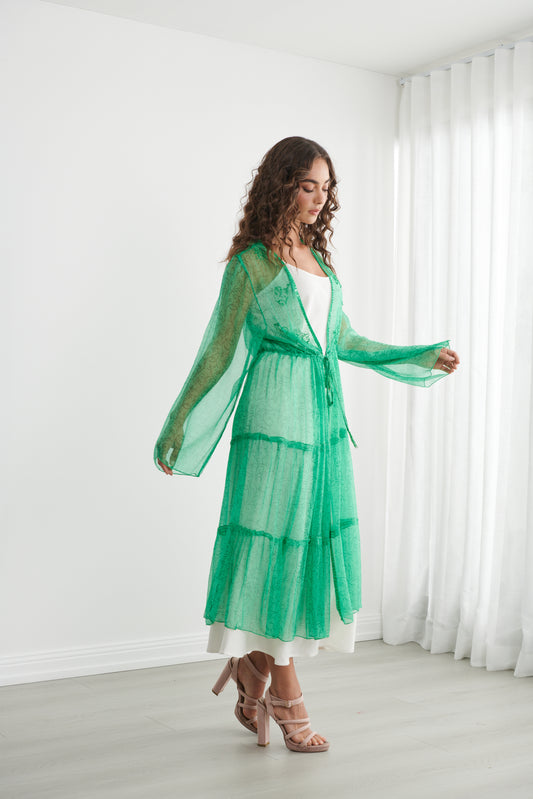 Sheer Long Jacket Green