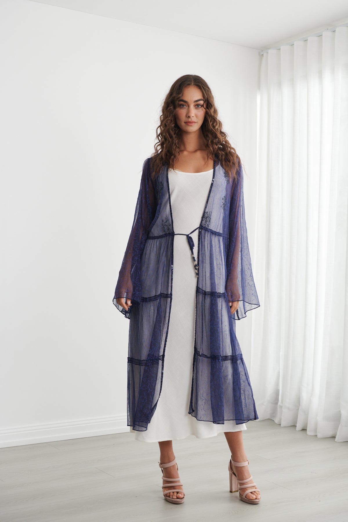 Sheer Long Jacket Blue