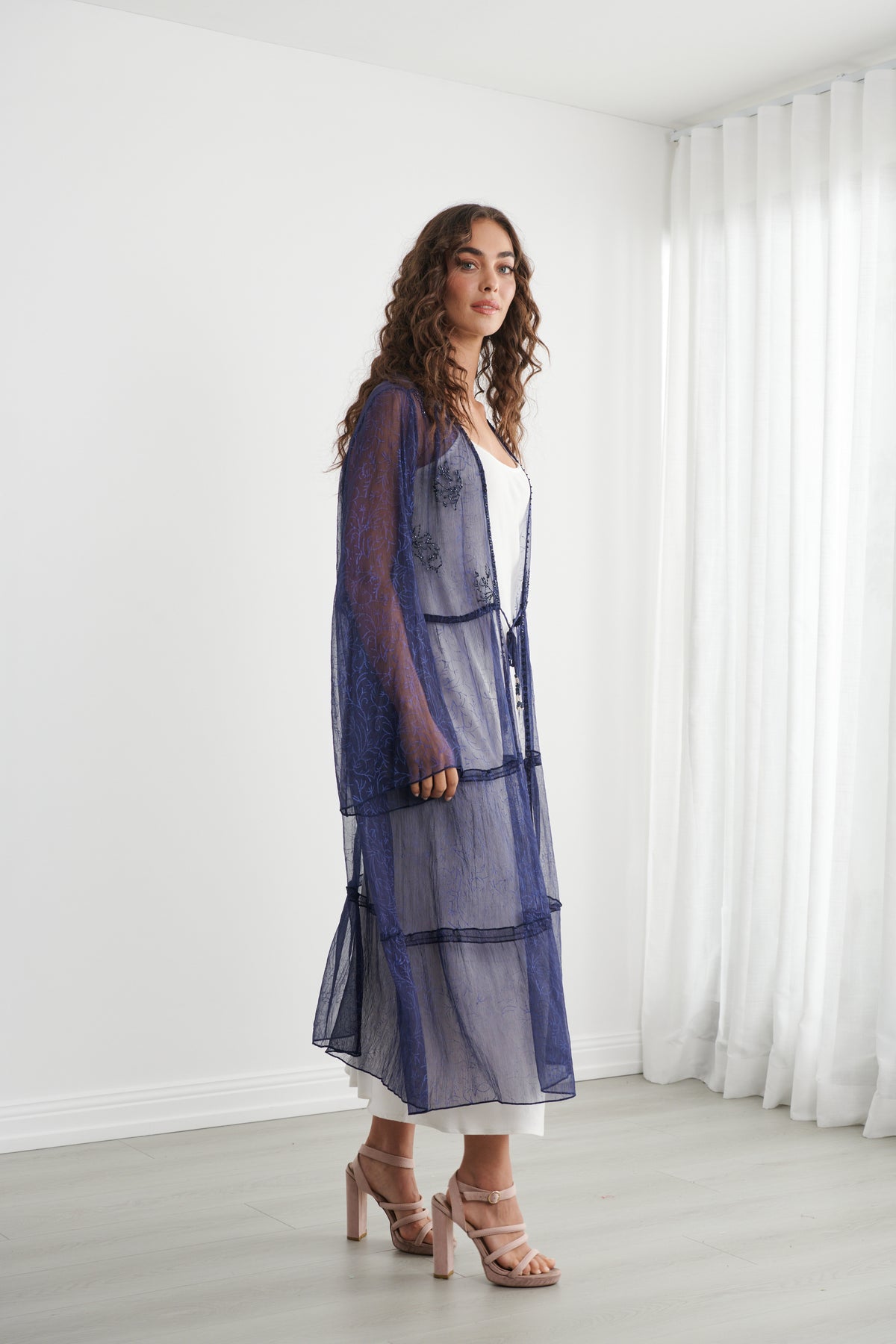 Sheer Long Jacket Blue