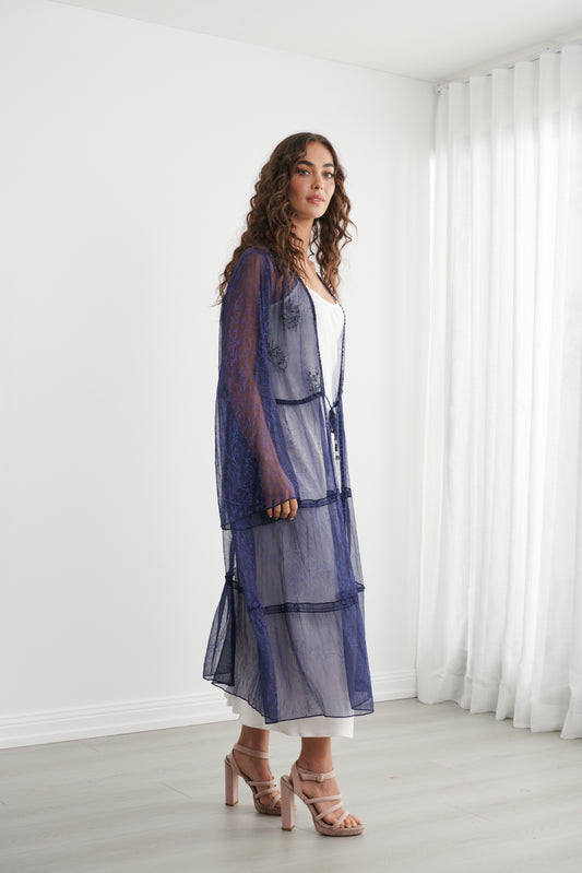 Sheer Long Jacket Blue