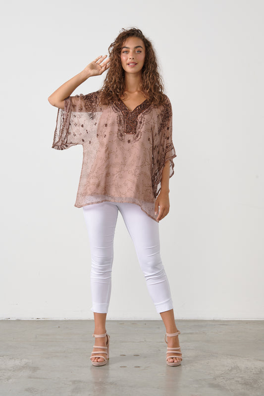 Shimmeraze Cinnamon Kaftan Top