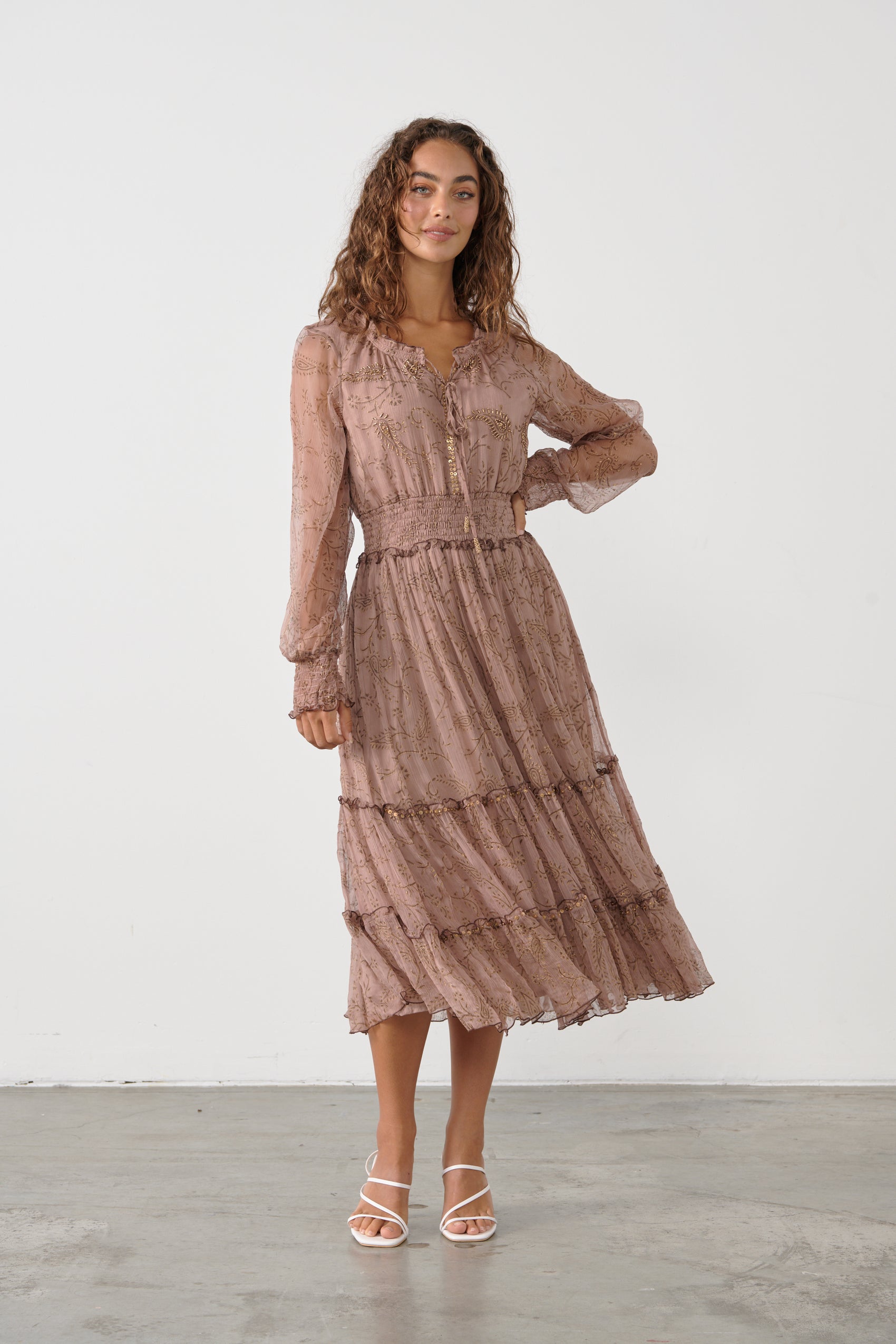 Shimmeraze Cinnamon Midi Dress