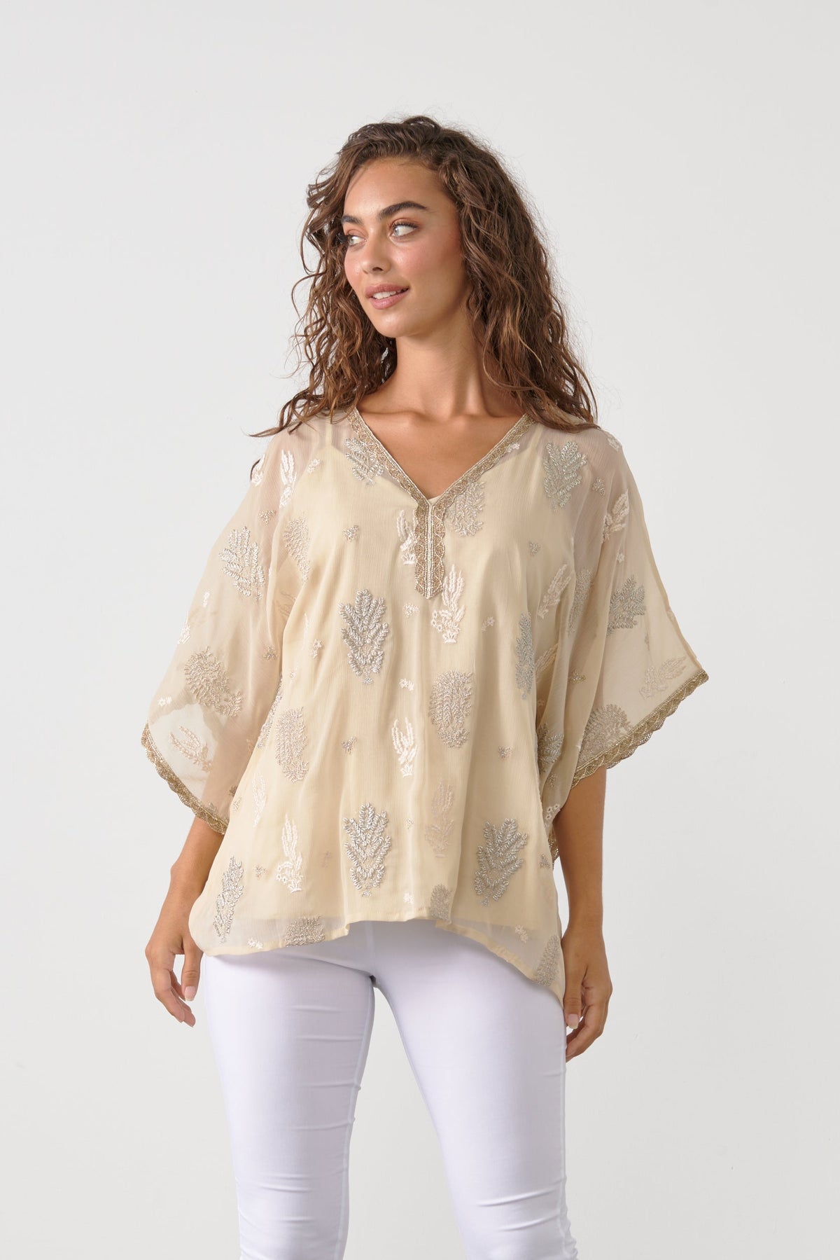 Moonlight Beach Blouse Floaty Sleeve Vanilla