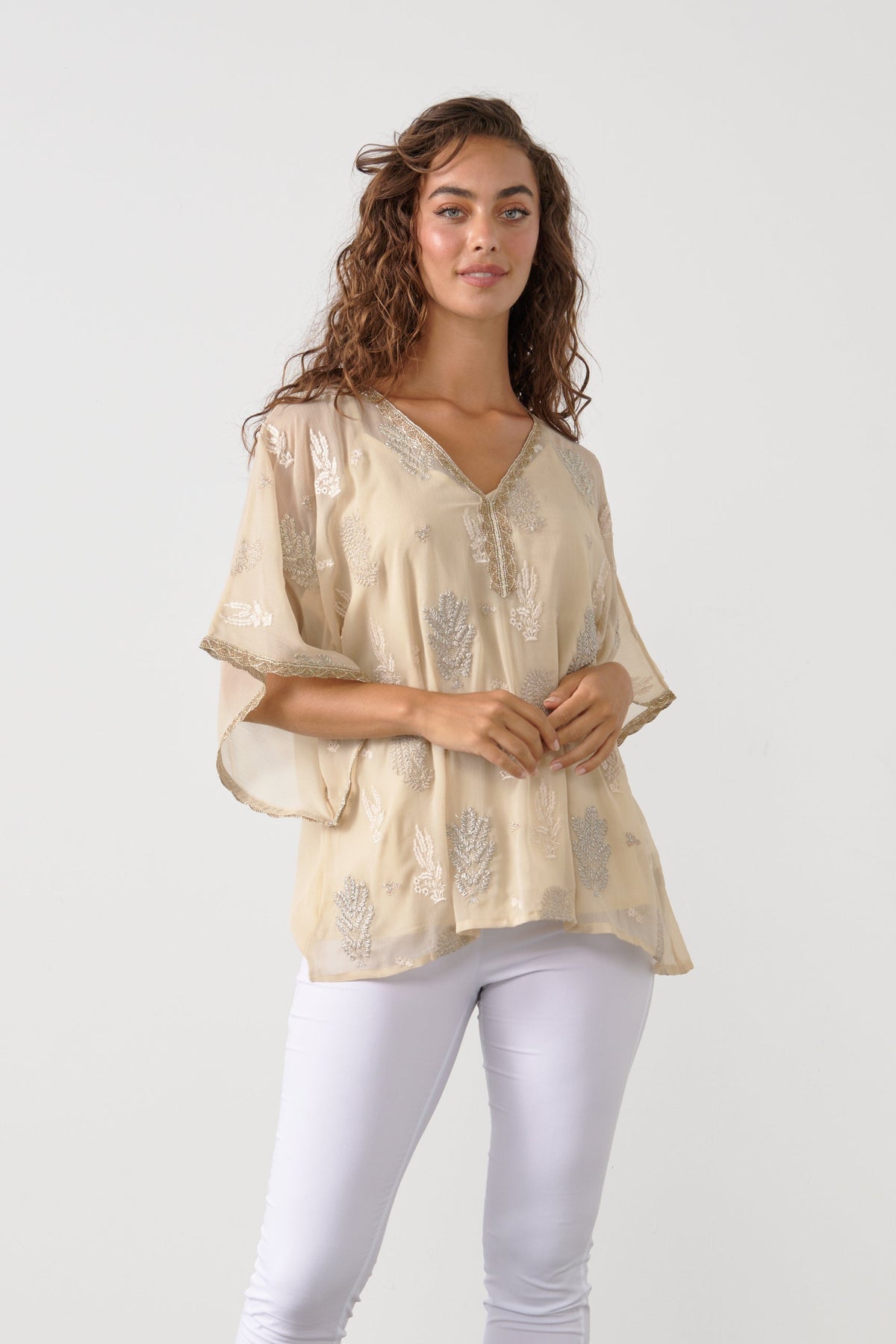 Moonlight Beach Blouse Floaty Sleeve Vanilla