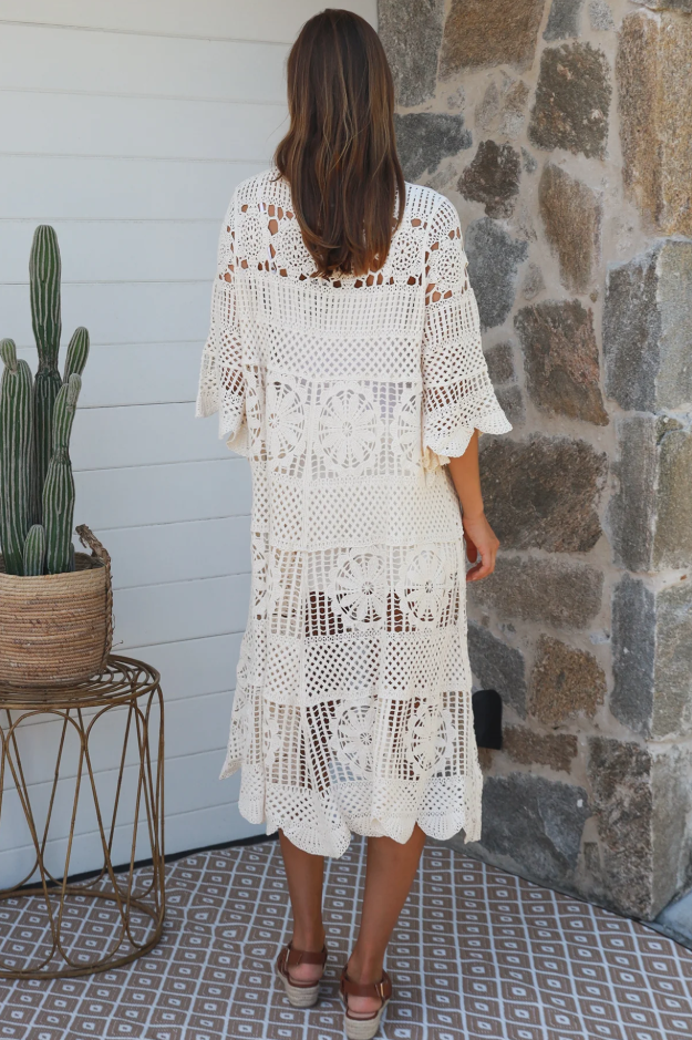 Josephine Crochet Midi Dress - Natural
