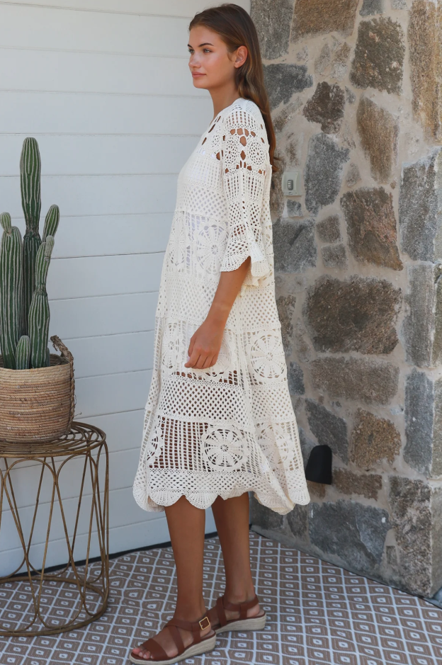Josephine Crochet Midi Dress - Natural