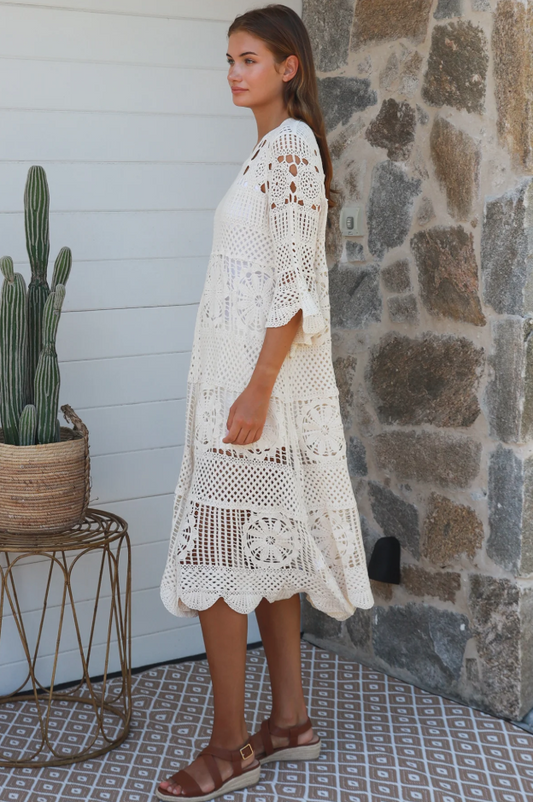 Josephine Crochet Midi Dress - Natural