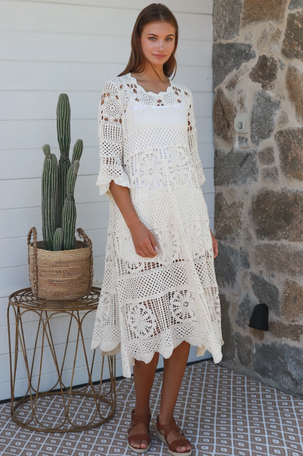 Josephine Crochet Midi Dress - Natural