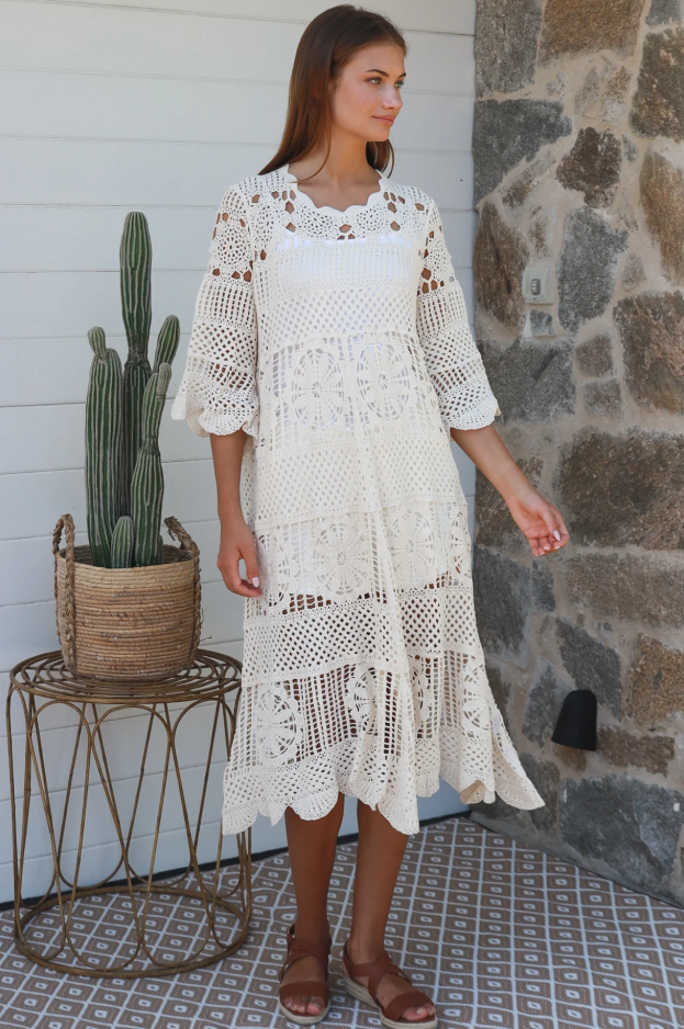 Josephine Crochet Midi Dress - Natural