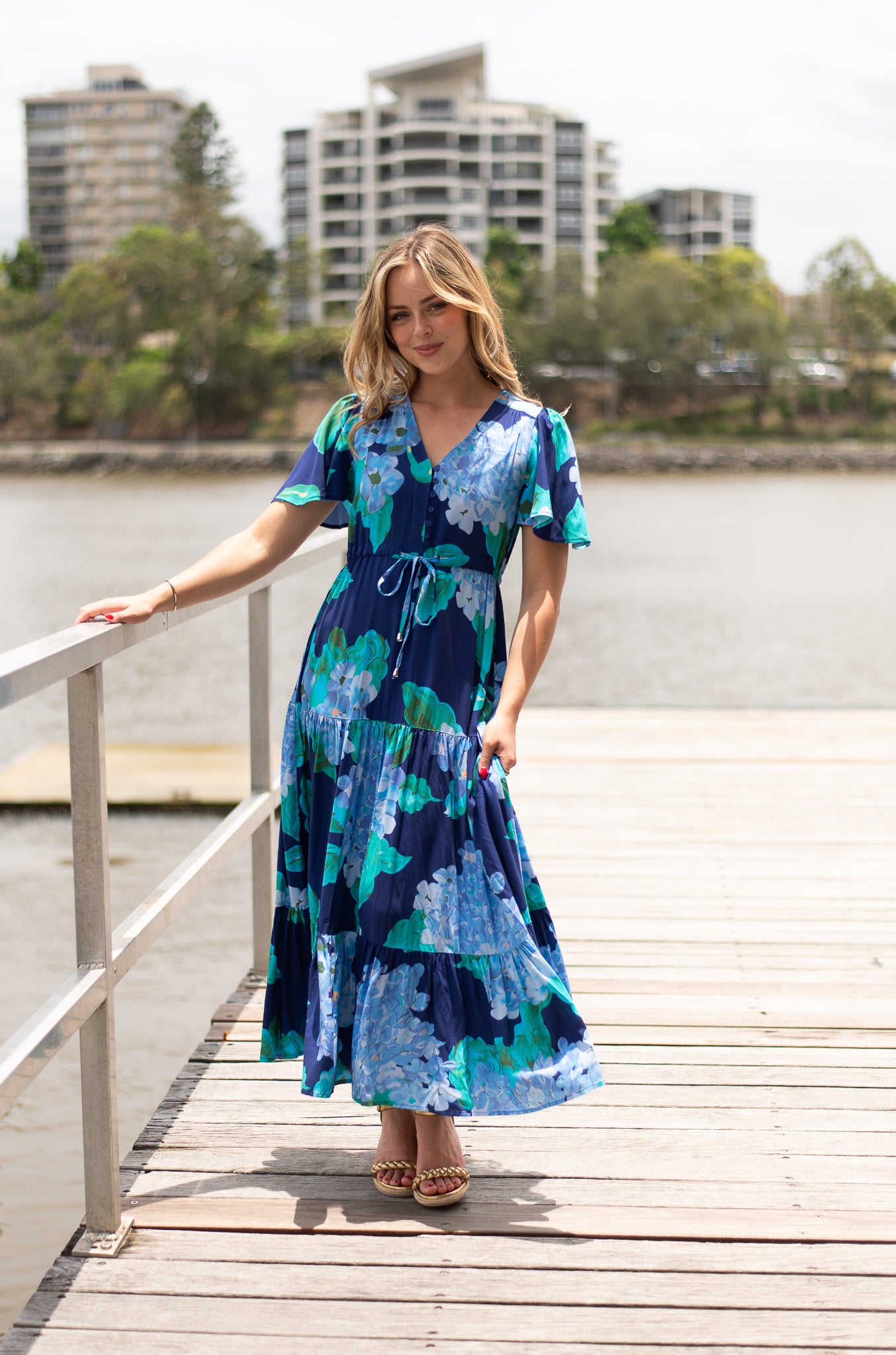 Devine Maxi Dress - Navy Hydrangeas