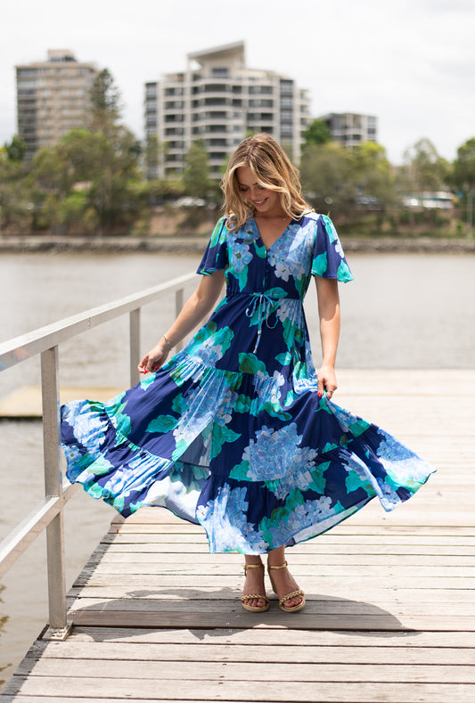 Devine Maxi Dress - Navy Hydrangeas