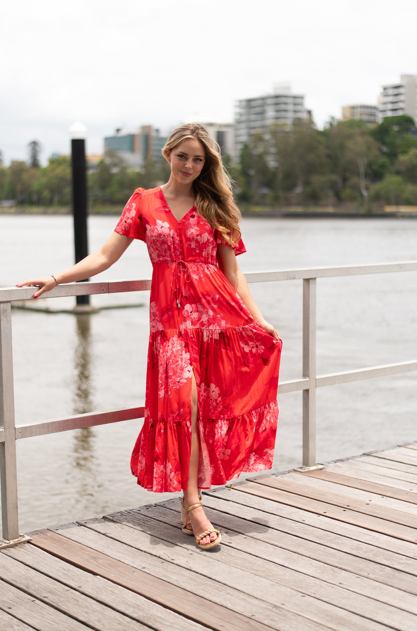 Devine Maxi Dress - Red Hydrangeas
