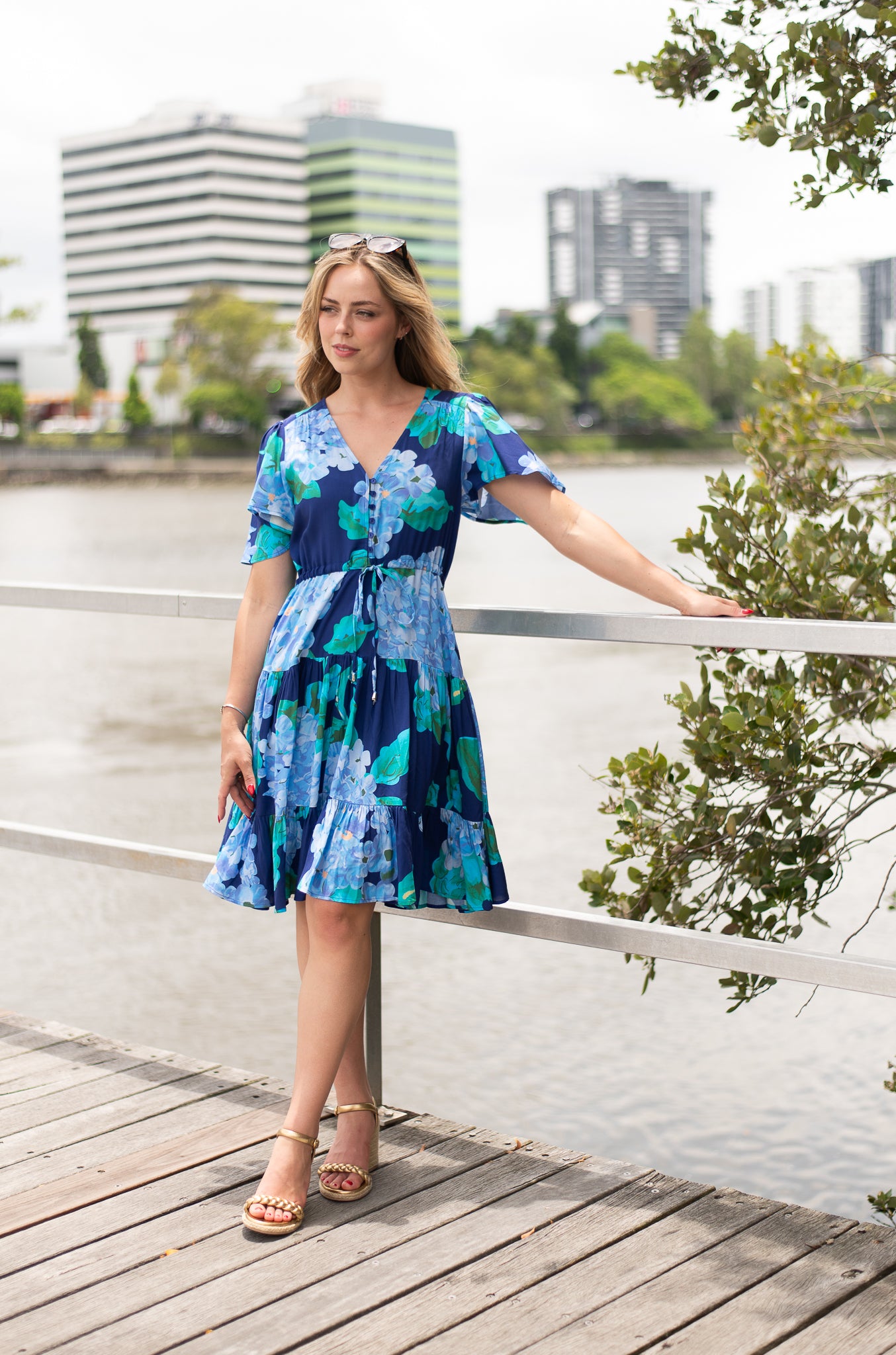 Devine Dress - Blue Hydrangeas