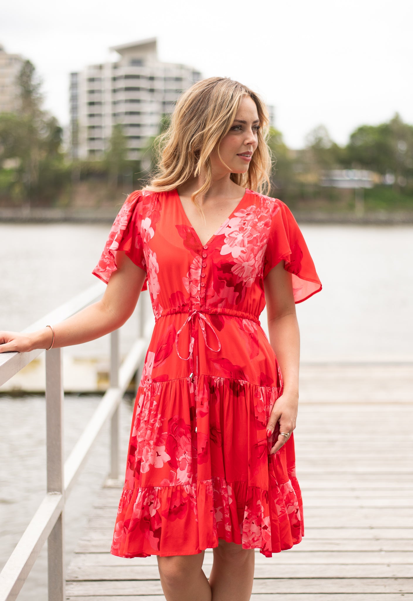 Devine Dress - Red Hydrangeas