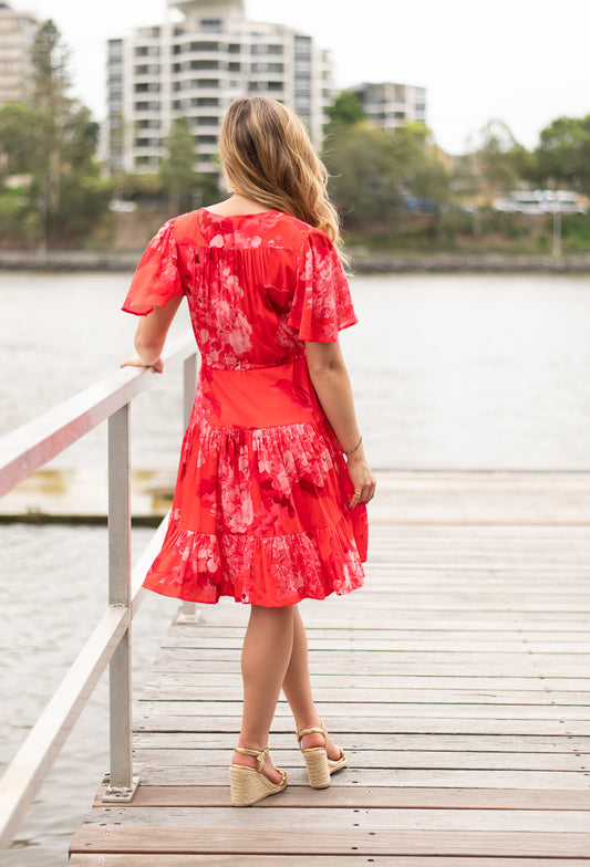 Devine Dress - Red Hydrangeas