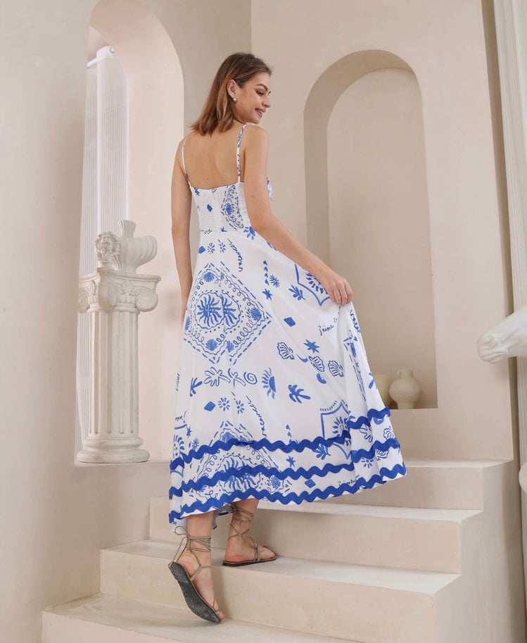 Santorini White Wave Maxi Dress