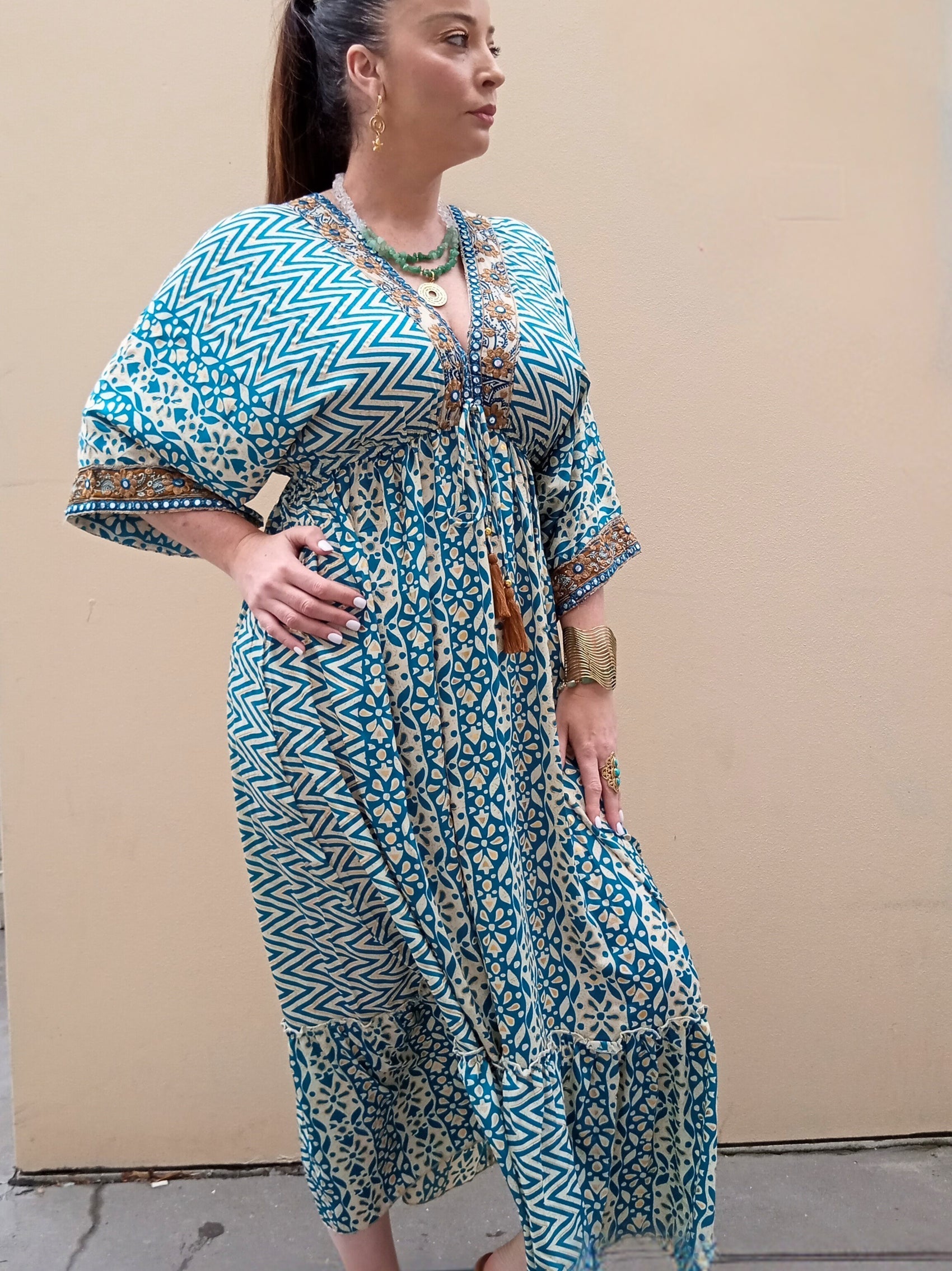 Fleetwood Maxi Dress - Teal & Gold