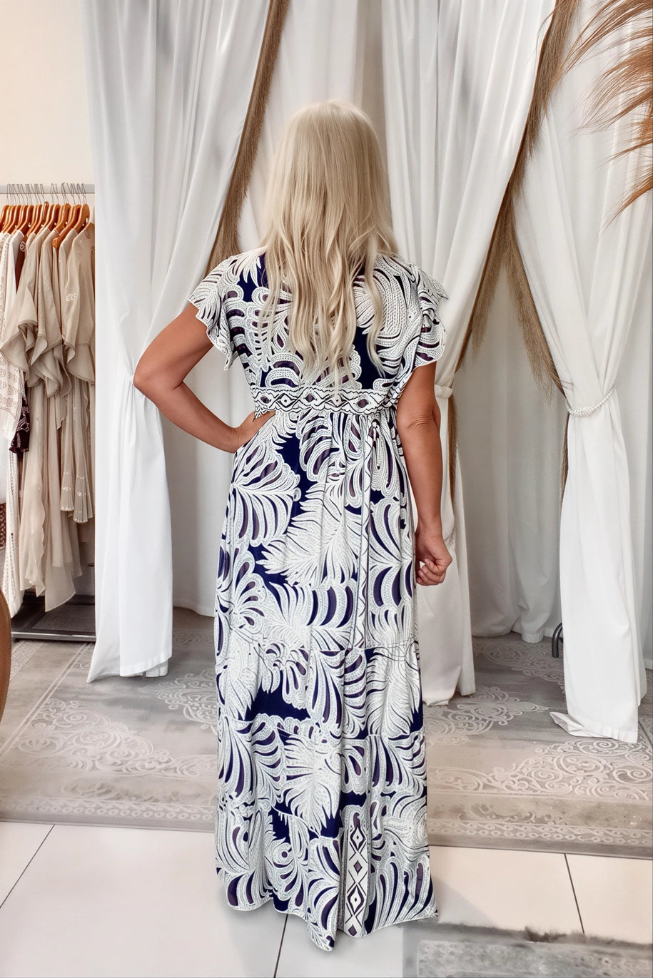 Gemini Dress Navy Cream Gold