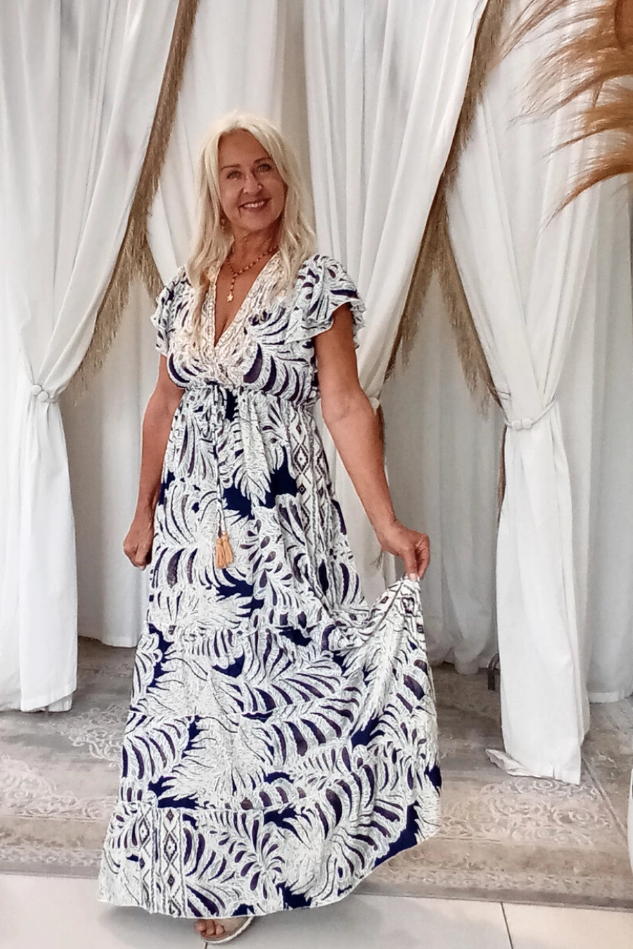 Gemini Dress Navy Cream Gold