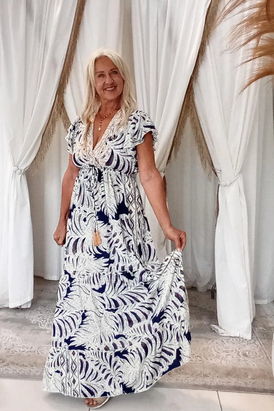 Gemini Dress Navy Cream Gold