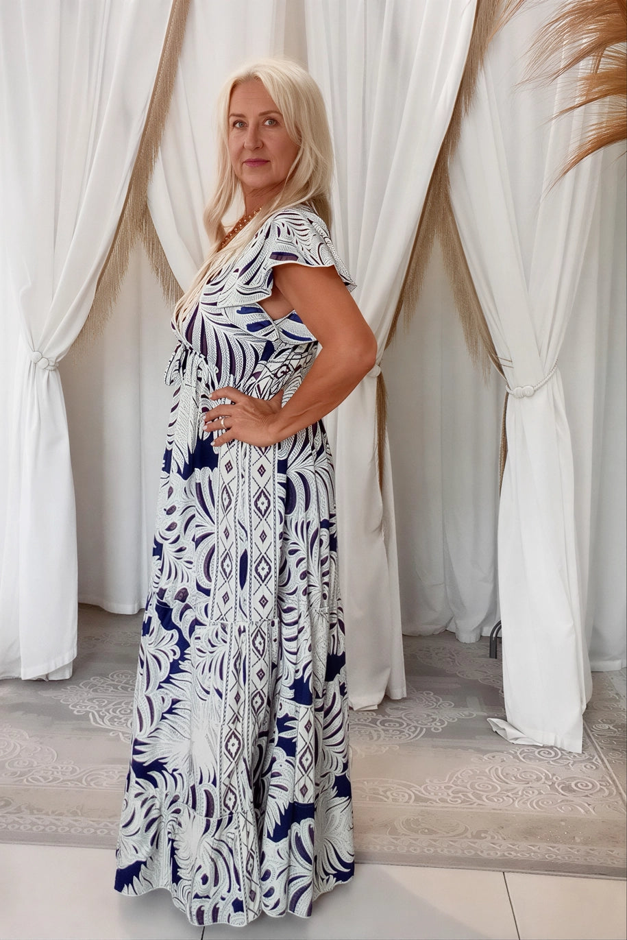 Gemini Dress Navy Cream Gold
