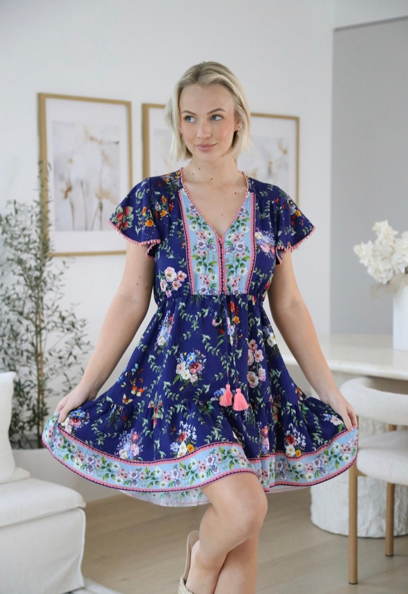Navy Flora Mini Dress
