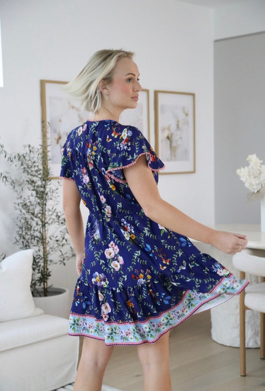 Navy Flora Mini Dress