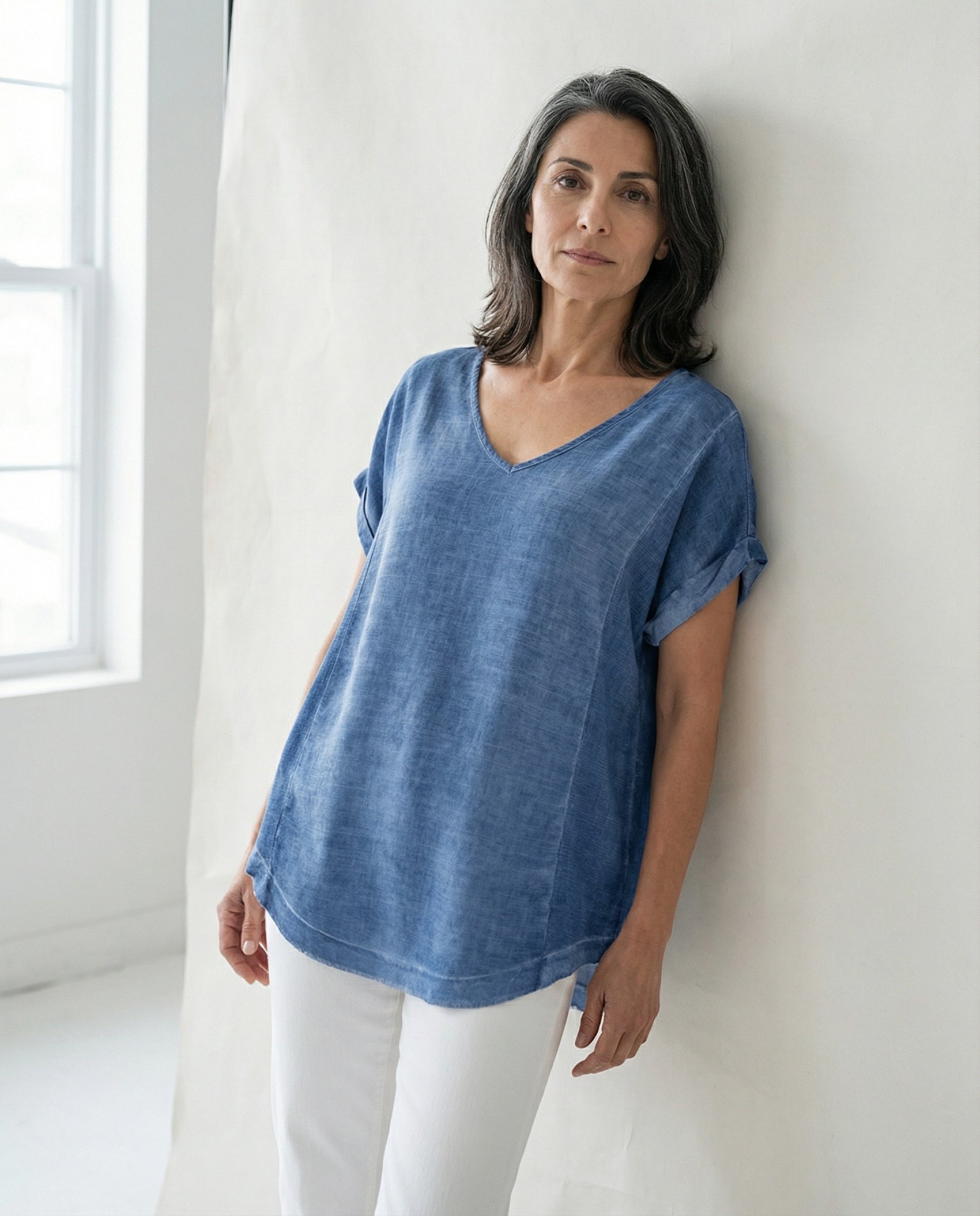 Cleo Linen Top - Denim Blue