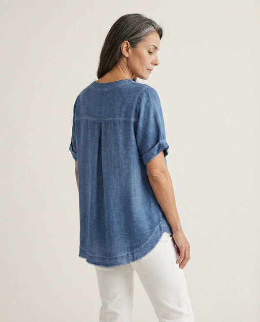 Cleo Linen Top - Denim Blue