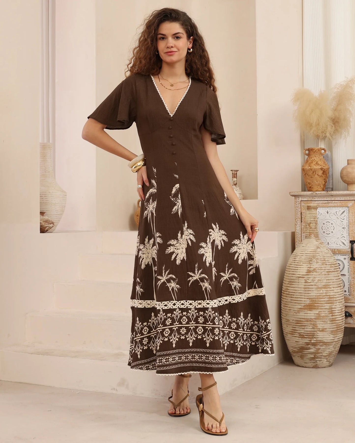 Chocolate Palm Maxi Dress By Iris Maxi