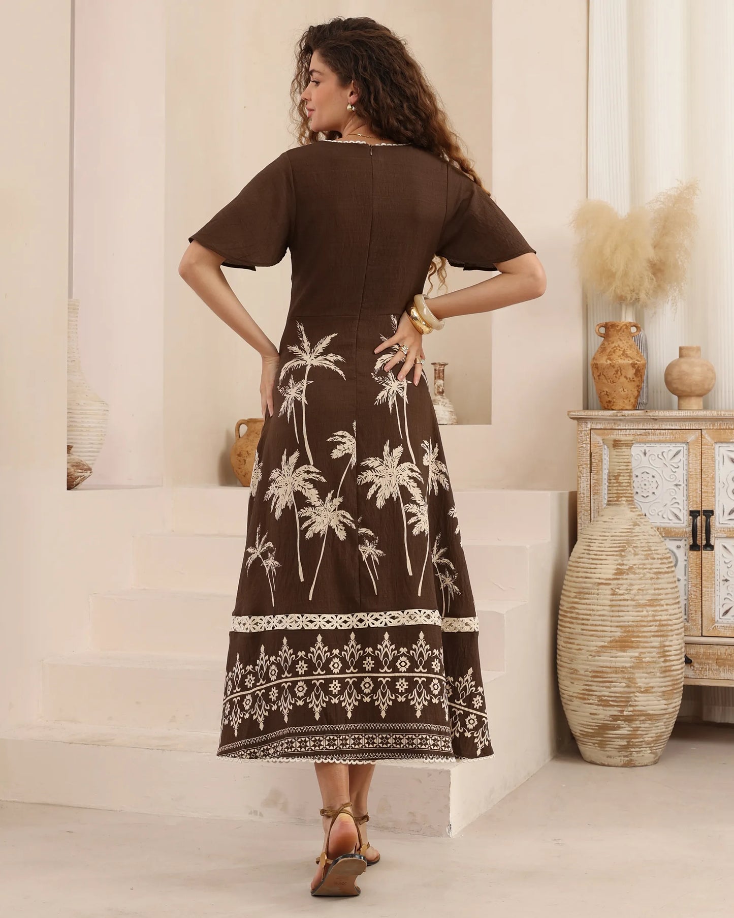 Chocolate Palm Maxi Dress By Iris Maxi