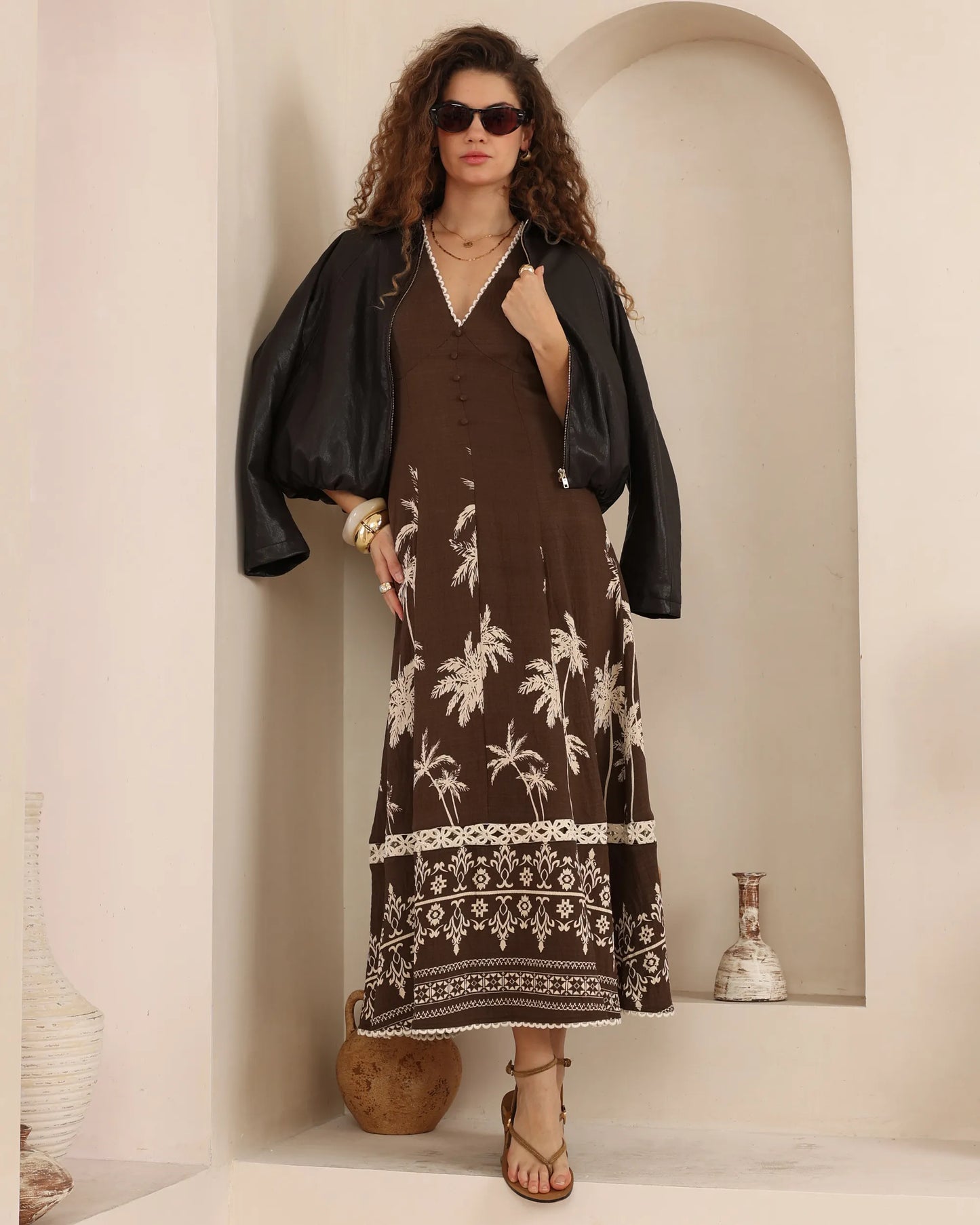 Chocolate Palm Maxi Dress By Iris Maxi
